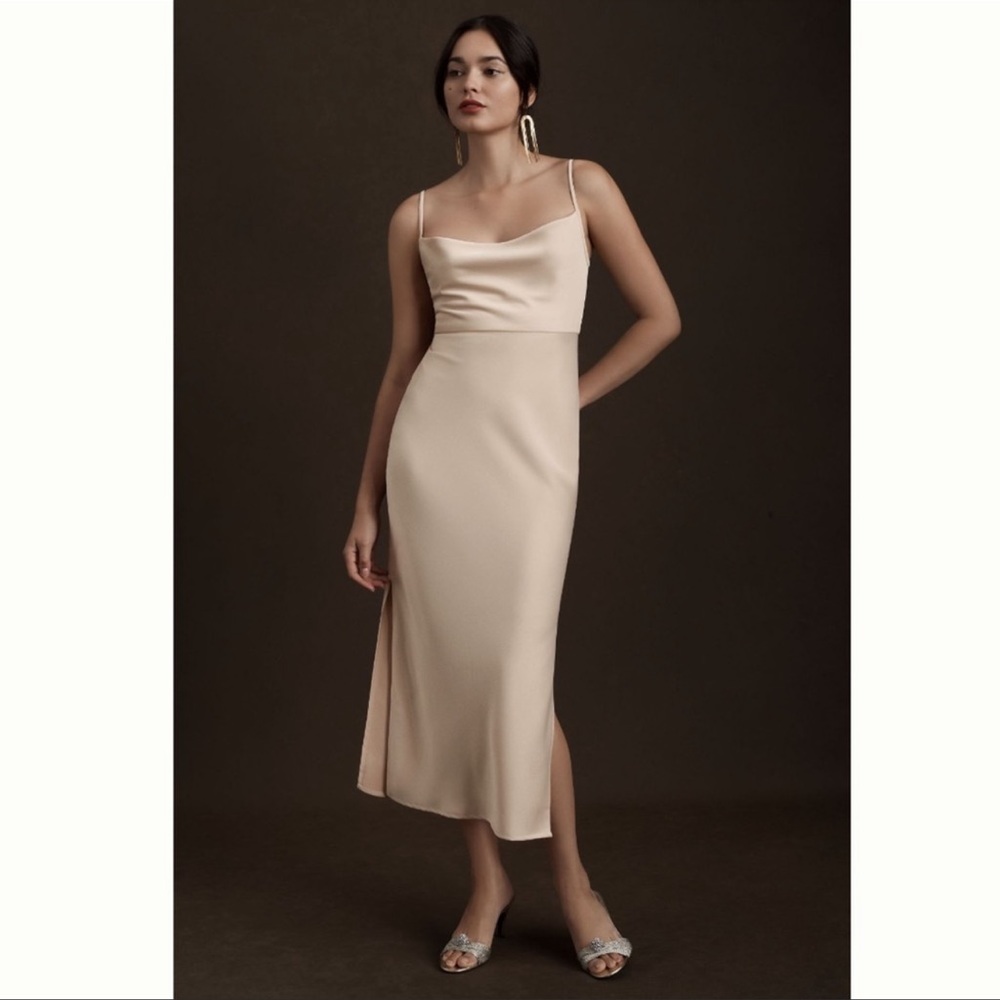 NWT BHLDN Cali Satin-Cowl Neck Midi Slip Dress - Size 8